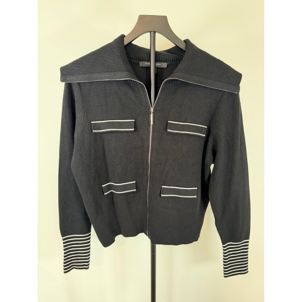 Marc New York Andrew Marc Black Zip Up Sailor Collar Sweater M5MWS746 Large